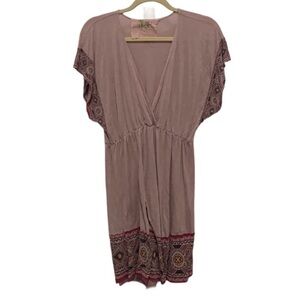 Green Dragon Boho Print Dusty Pink Batwing Sleeve Mini Dress
